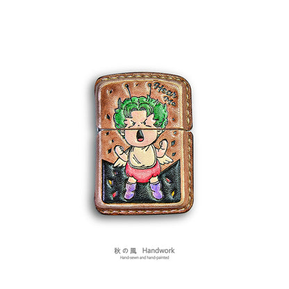 Handmade Zippo leather case Original design Sweet little angel