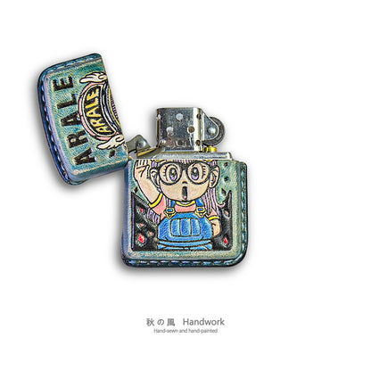 Handmade Zippo leather case Original design lovely little girl