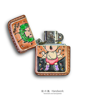 Handmade Zippo leather case Original design Sweet little angel