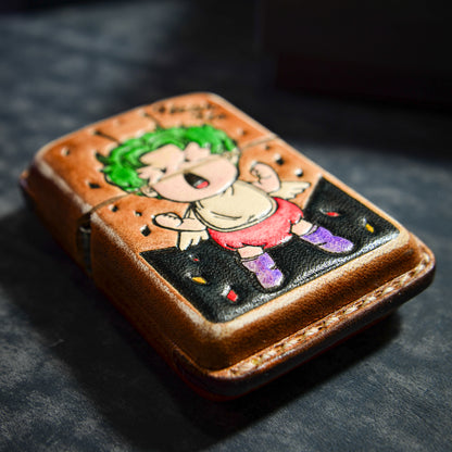 Handmade Zippo leather case Original design Sweet little angel
