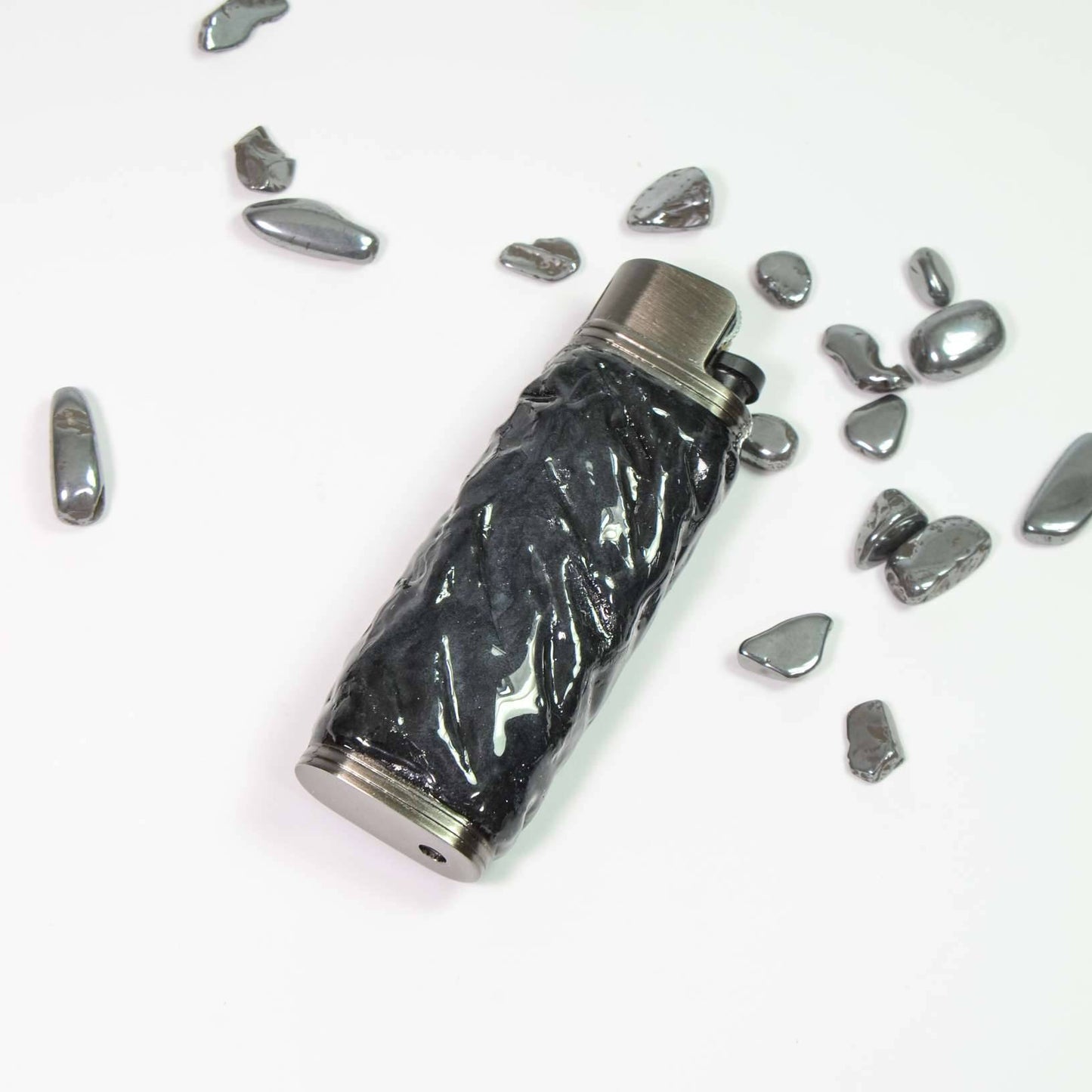 Bic J3 / Cricket lighter case  handmade Black water ripple texture effect