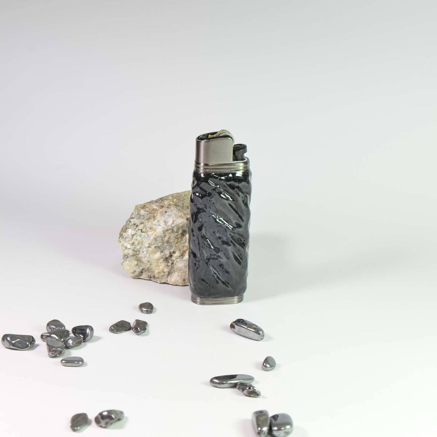 Bic J3 / Cricket lighter case  handmade Black water ripple texture effect