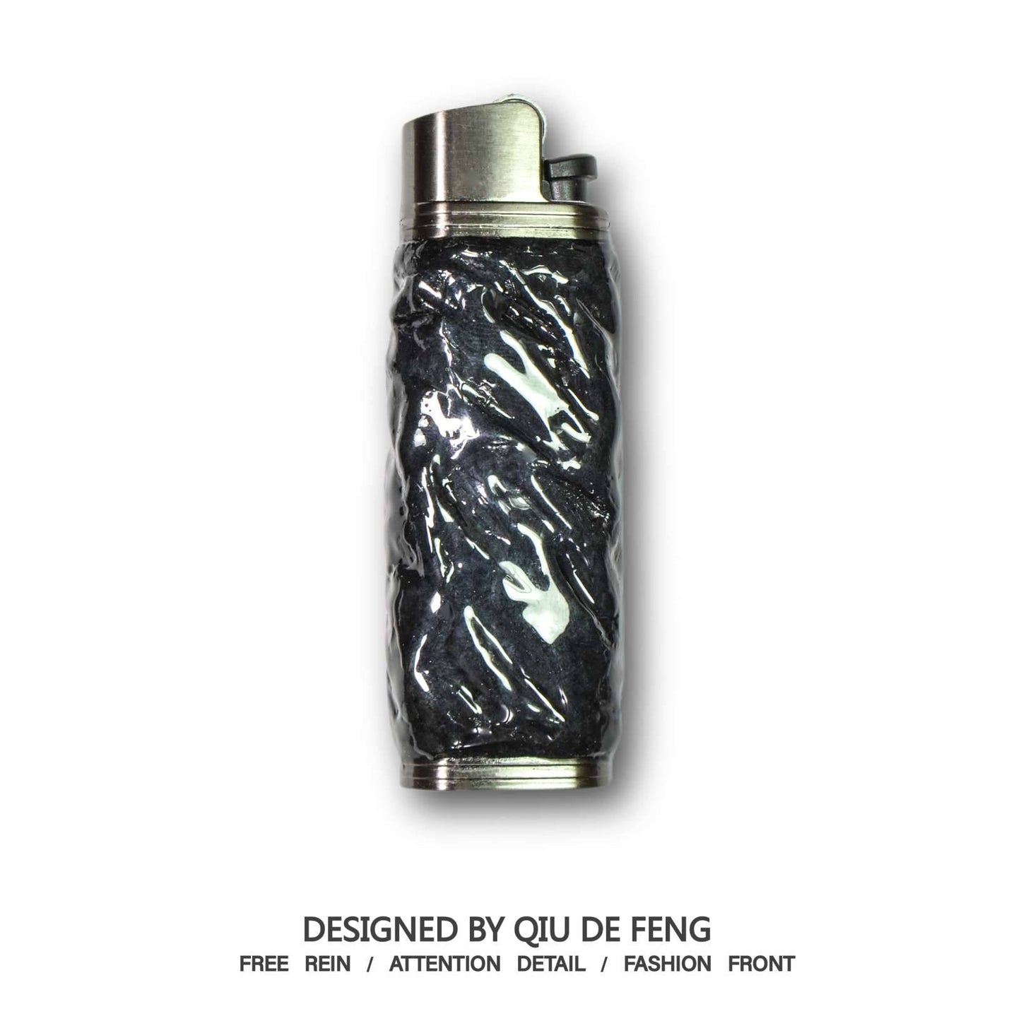 Bic J3 / Cricket lighter case  handmade Black water ripple texture effect