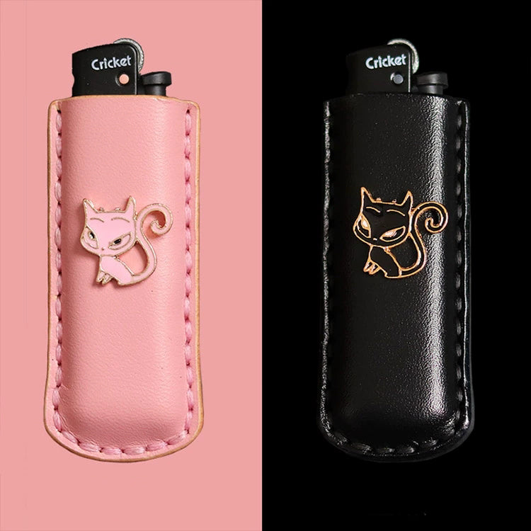 Cricket lighter leather case  handmade Inlaid kitten