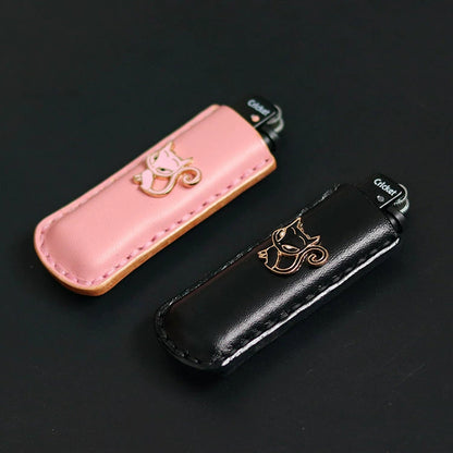 Cricket lighter leather case  handmade Inlaid kitten