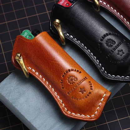 Cricket lighter leather case  handmade Vintage pure copper hook