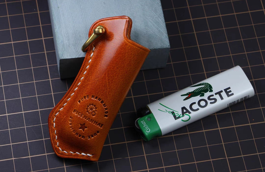 Cricket lighter leather case  handmade Vintage pure copper hook