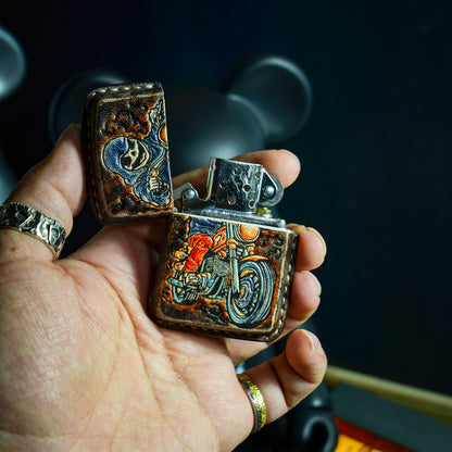 Handmade Zippo leather case Original design Ghost Rider