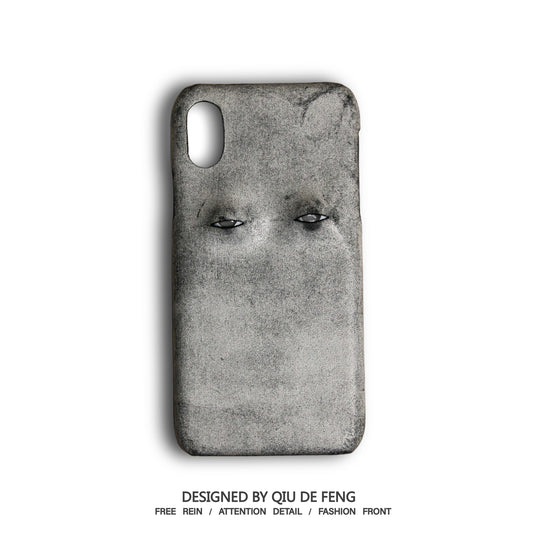 Handmade iPhone leather case Original design ash black Two eyeballs