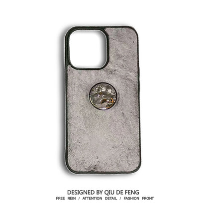 Handmade iPhone leather case Original design ash black Metal watch movement