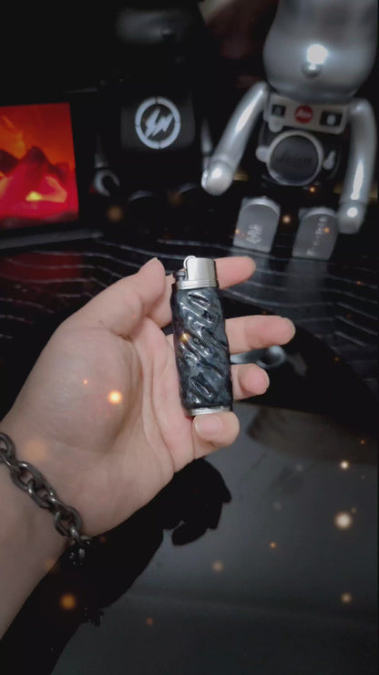 Bic J3 / Cricket lighter case  handmade Black water ripple texture effect