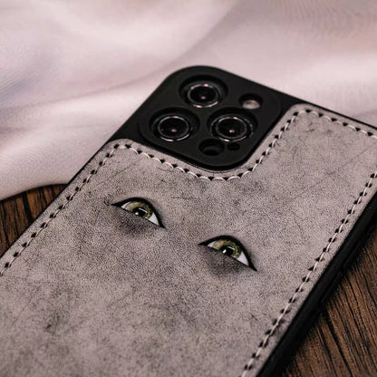 Handmade iPhone leather case Original design hand sewing two eyeballs