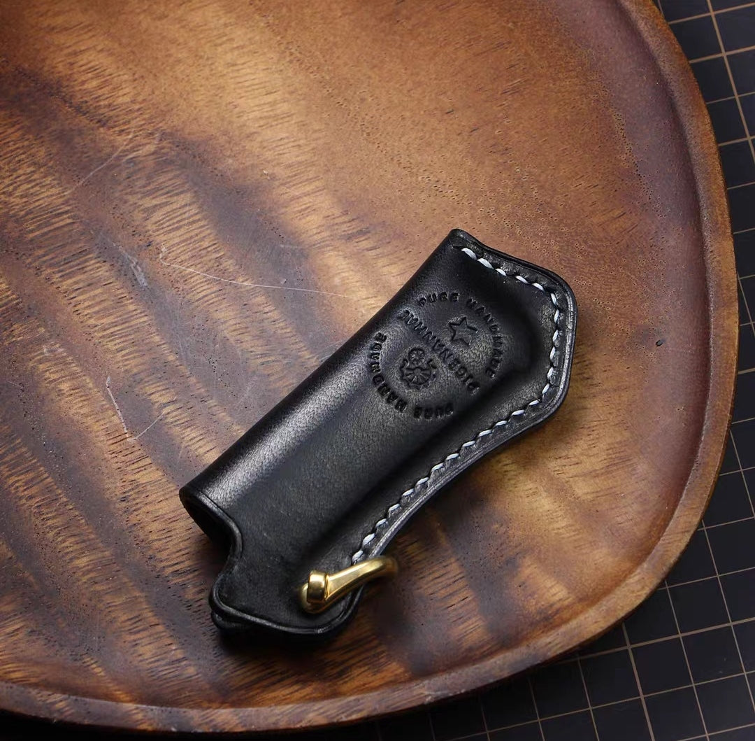Cricket lighter leather case  handmade Vintage pure copper hook