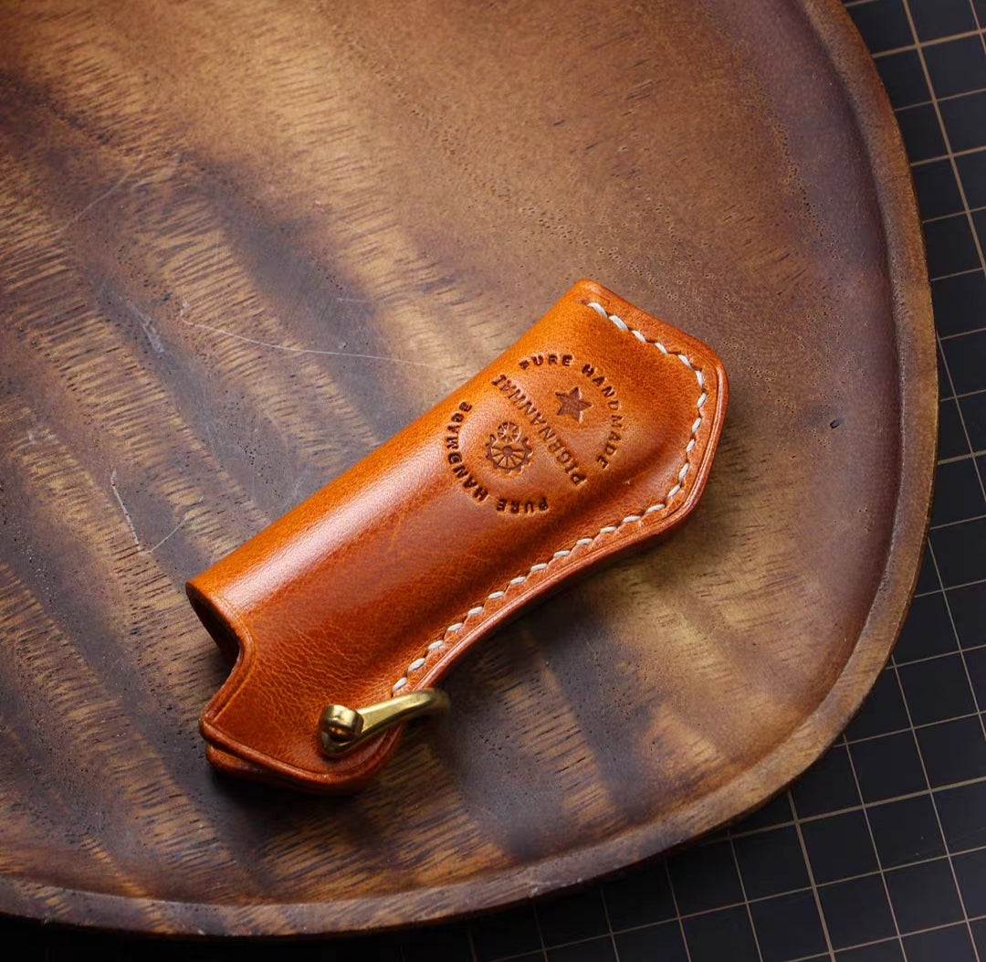 Cricket lighter leather case  handmade Vintage pure copper hook